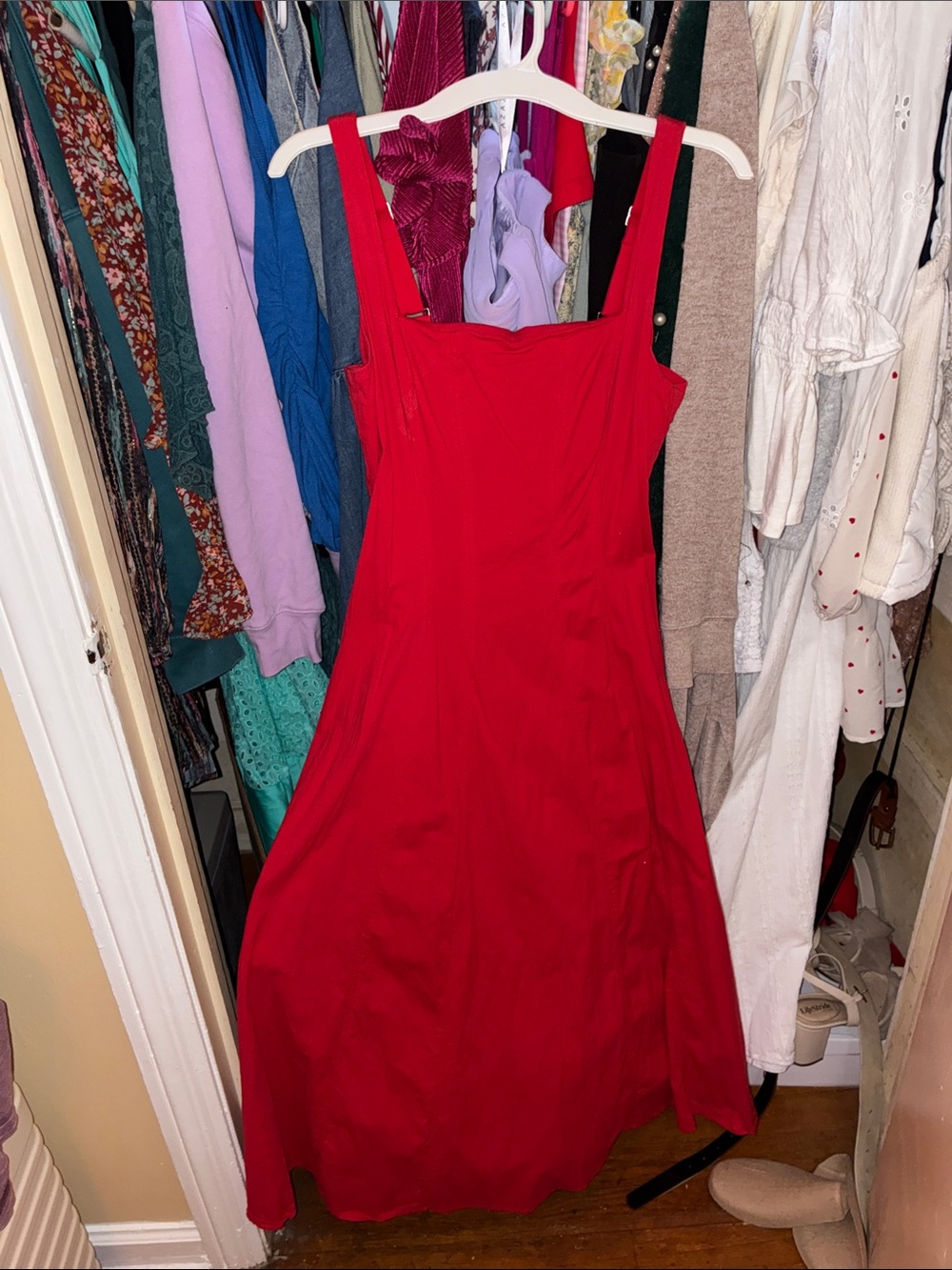 Classic Red Maxi Dress - Women's Sleeveless Square Neck